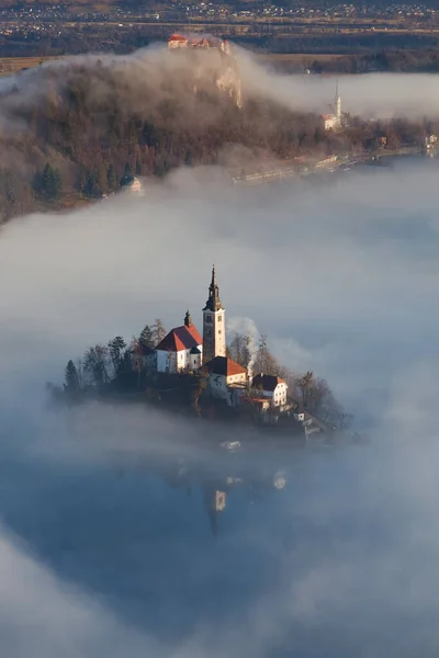 Incrível Nascer Sol Lago Bled Miradouro Ojstrica Eslovênia Europa Fundo — Fotografia de Stock