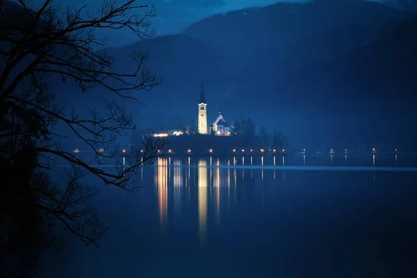 Lago Sangrado Entardecer Belo Fundo Viagem Eslovénia — Fotografia de Stock