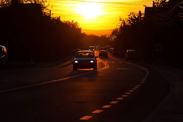 Cars Traffic Beautiful Sunset — Stock Photo, Image