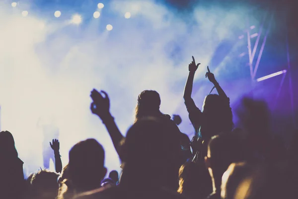 Animando Multitud Con Las Manos Levantadas Concierto Festival Música — Foto de Stock