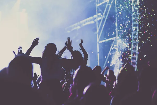 Cheering Crowd Raised Hands Concert Music Festival — Stock Photo, Image