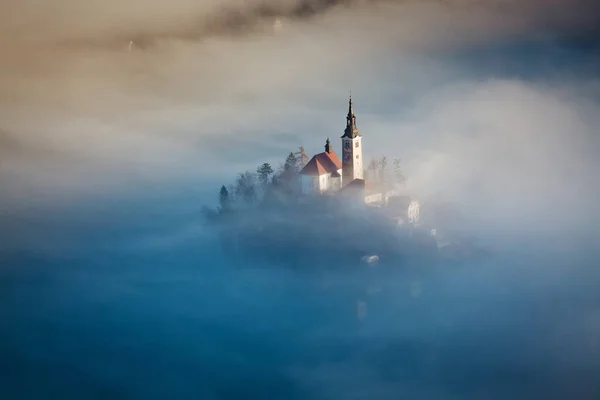 Amazing Sunrise Lake Bled Ojstrica Viewpoint Slovenia Europe Travel Background — Stock Photo, Image