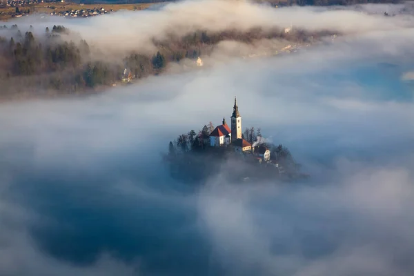 Incroyable Lever Soleil Lac Bled Point Vue Ojstrica Slovénie Europe — Photo