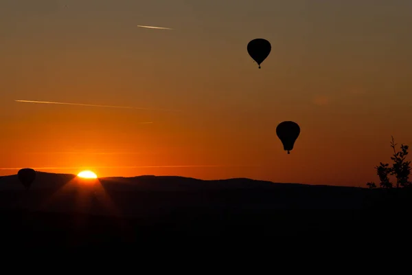 Mongolfiere Tramonto Concetto Libertà Avventura — Foto Stock