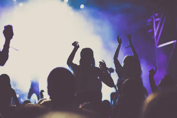 Torcendo Multidão Com Mãos Levantadas Concerto Festival Música — Fotografia de Stock