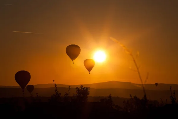 Mongolfiere Tramonto Concetto Libertà Avventura — Foto Stock