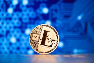Mavi grafikteki litekoin arka plan kripto para birimi kavramı