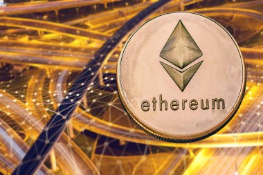 gökdelenlere karşı ethereum - gelecekçi akıllı şehir - kripto para birimi kavramı