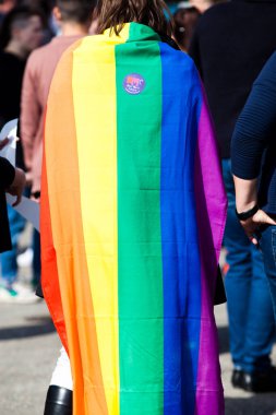 CLUJ-NAPOCA, ROMANIA - 23 Haziran 2018: Cluj-Napoca, Romanya 'daki Cluj Onur Yürüyüşüne katılan kimliği belirsiz kişiler.