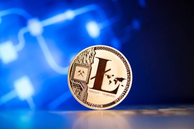 Mavi grafikteki litekoin arka plan kripto para birimi kavramı
