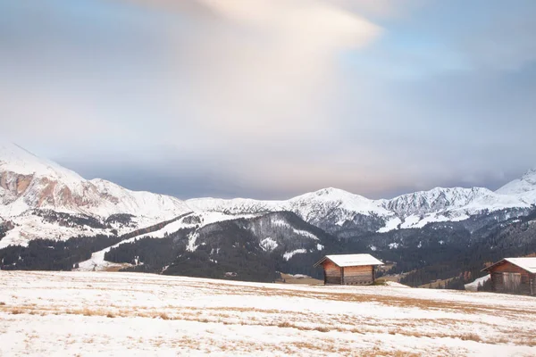 Paysage Enneigé Début Hiver Dans Alpe Siusi Dolomites Italie Destination — Photo