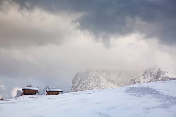 Havas Kora Téli Táj Alpe Siusi Dolomitok Olaszország Téli Üdülőhelyek — Stock Fotó