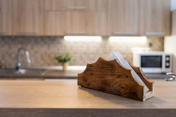 Cuisine Floue Intérieur Bureau Bois Espace Fond Maison — Photo