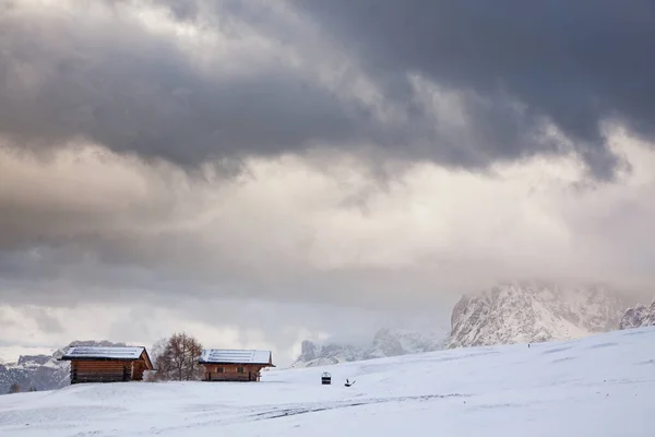 Alpe Siusi Deki Karlı Kış Manzarası Dolomitler Talya Kış Tatilleri — Stok fotoğraf