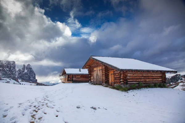 Χιονισμένο Πρώιμο Χειμερινό Τοπίο Στο Alpe Siusi Δολομίτες Ιταλία Χειμερινός — Φωτογραφία Αρχείου