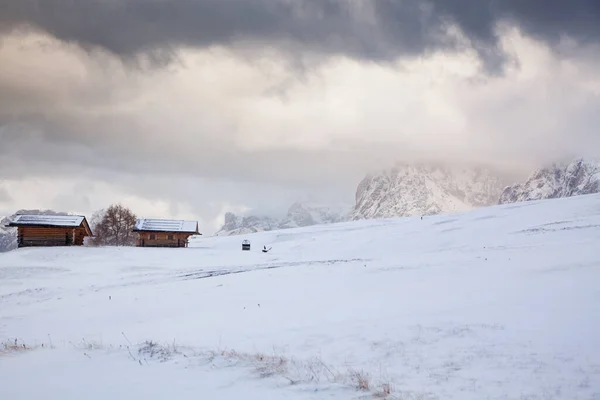 Nevado Paisaje Invierno Temprano Alpe Siusi Dolomitas Italia Destino Vacaciones — Foto de Stock