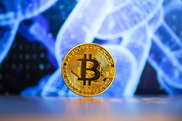 Bitcoin Tle Niebieskiej Mapy Koncepcja Kryptowaluta — Zdjęcie stockowe