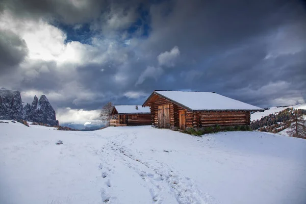 Nevado Paisaje Invierno Temprano Alpe Siusi Dolomitas Italia Destino Vacaciones — Foto de Stock