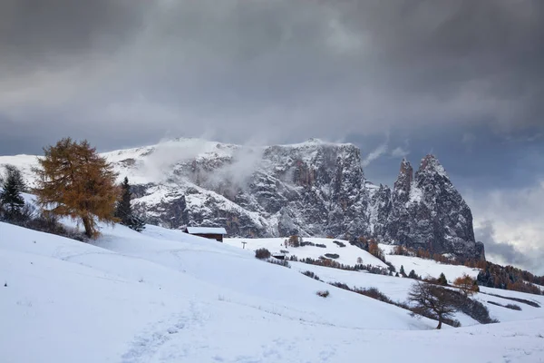 Paysage Enneigé Début Hiver Dans Alpe Siusi Dolomites Italie Destination — Photo