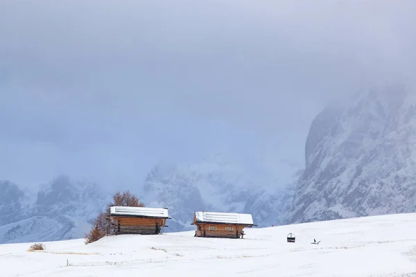 Snowy Early Winter Landscape Alpe Siusi Dolomites Italy Winter Holidays — Stock Photo, Image