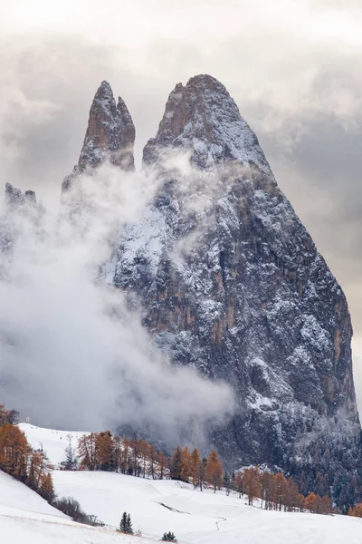 Snowy Early Winter Landscape Alpe Siusi Dolomites Italy Winter Holidays — Stock Photo, Image