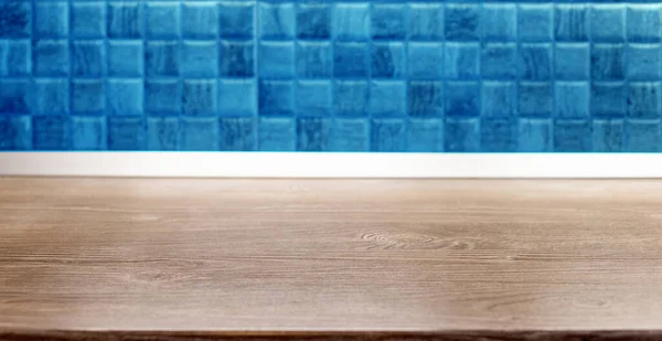 Holz Schreibtisch Raum Und Fliesen Hause Hintergrund Mit Kopierraum — Stockfoto