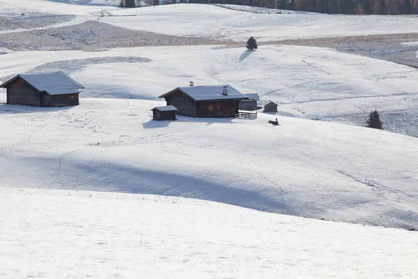 Alpe Siusi Deki Karlı Kış Manzarası Dolomitler Talya Kış Tatilleri — Stok fotoğraf