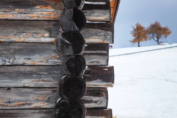 Śnieżny Wczesnozimowy Krajobraz Alpe Siusi Dolomity Włochy Zimowy Wypoczynek — Zdjęcie stockowe