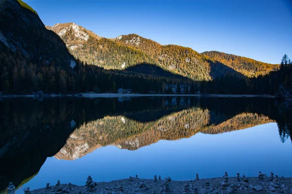 Pragser See Den Dolomiten Südtirol Italien — Stockfoto