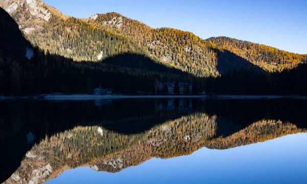 Lago Braies Dolomiterna Sudtirol Italien — Stockfoto