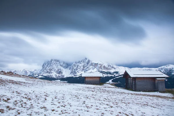 Nevado Paisaje Invierno Temprano Alpe Siusi Dolomitas Italia Destino Vacaciones — Foto de Stock