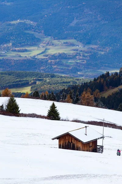 Alpe Siusi Deki Karlı Kış Manzarası Dolomitler Talya Kış Tatilleri — Stok fotoğraf