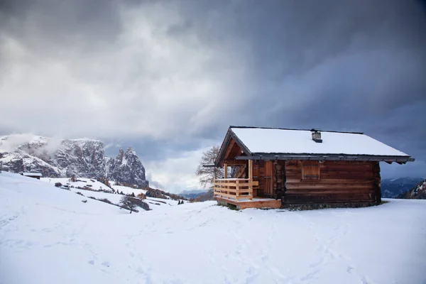 Havas Kora Téli Táj Alpe Siusi Dolomitok Olaszország Téli Üdülőhelyek — Stock Fotó