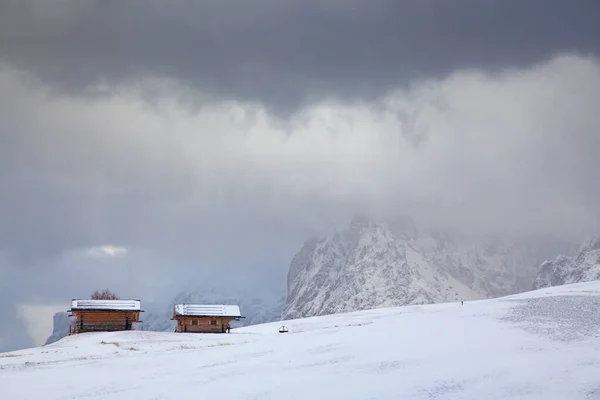 Snöig Tidig Vinter Landskap Alpe Siusi Dolomiterna Italien Semestermål Vintern — Stockfoto