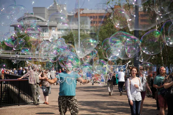 Man Making Soap Bubbles — Stock Photo, Image