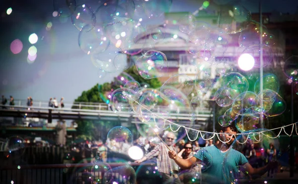 Man Making Soap Bubbles — Stock Photo, Image