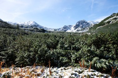 Güneşli bir günde kayalık dağlar.