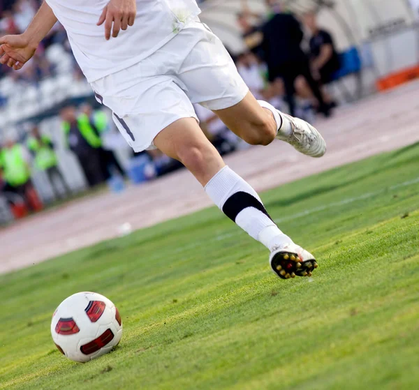 Futballisták Zöld Pályán Futnak Labdarúgó Képzés — Stock Fotó