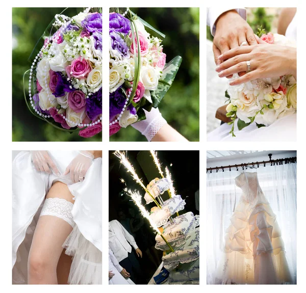 Collage Van Bruiloft Paar Met Bloemen — Stockfoto