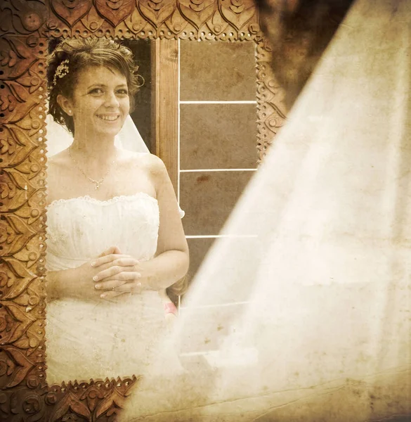 Beautiful Bride Veil Background Window — Stock Photo, Image