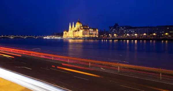 Budapest Ungarn Juli 2019 Blick Auf Die Donau Bei Nacht — Stockfoto