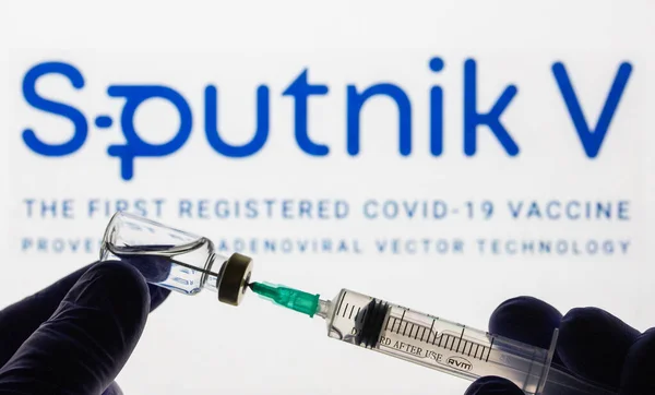 Cluj Napoca Rumunsko Březen 2021 Koncept Sputnik Vaccine Covid Injekční — Stock fotografie