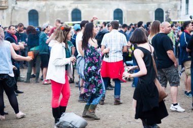 BONTIDA - 28 Haziran: Romanya 'nın Bontida kentindeki Banffy şatosunda 28 Haziran 2015' te Electric Castle Festivali 'nde düzenlenen canlı konser sırasında bir grup parti insanı