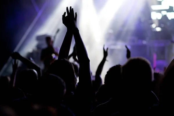 crowd with raised hands at concert - summer music festival