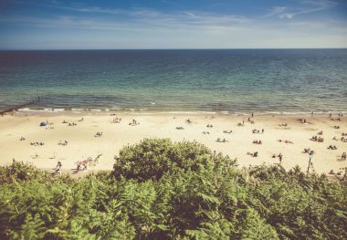 İngiliz sahili - Yaz tatili - Bournemouth, Dorset, İngiltere 'deki plajların en üst görüntüsü