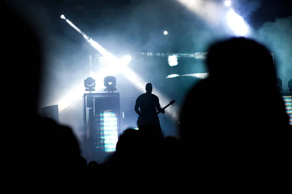 crowd with raised hands at concert - summer music festival