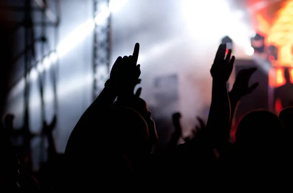 crowd with raised hands at concert - summer music festival