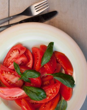 Taze domates salatası fesleğen ile