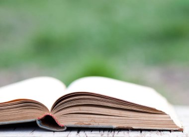 Yeşil bulanık arkaplanı olan kapatma kitabı 