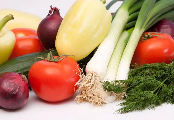 Closeup Fresh Vegetables White Background — Stock Photo, Image
